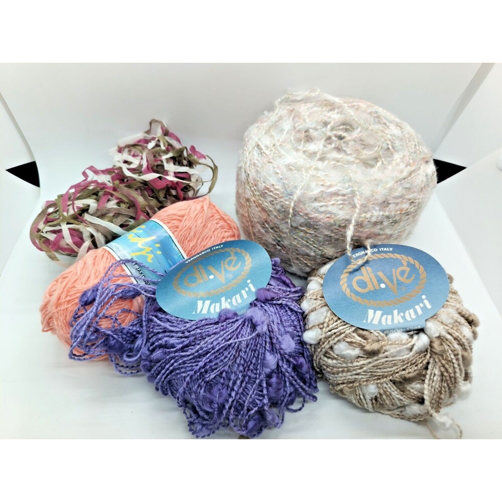 Lot of 5 Specialty Novelty Yarn Skeins & Partials di.ve Makari Jakobsdalsgarn Fi